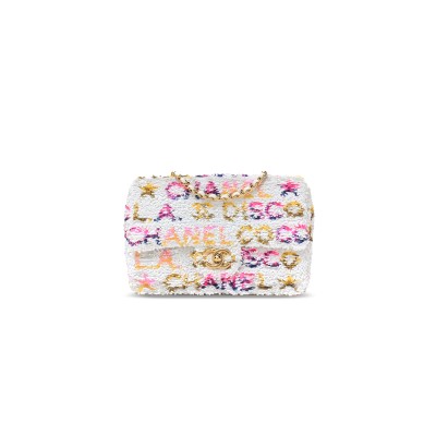 CHANEL MASTER SEQUIN SMALL SINGLE FLAP WHITE MULTICOLOR AS4561 (21*14*8cm)